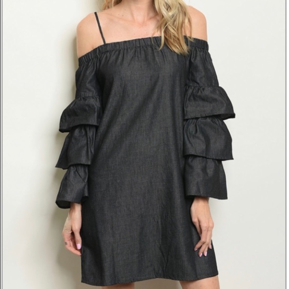 Black Off The Shoulder Ruffle Dress